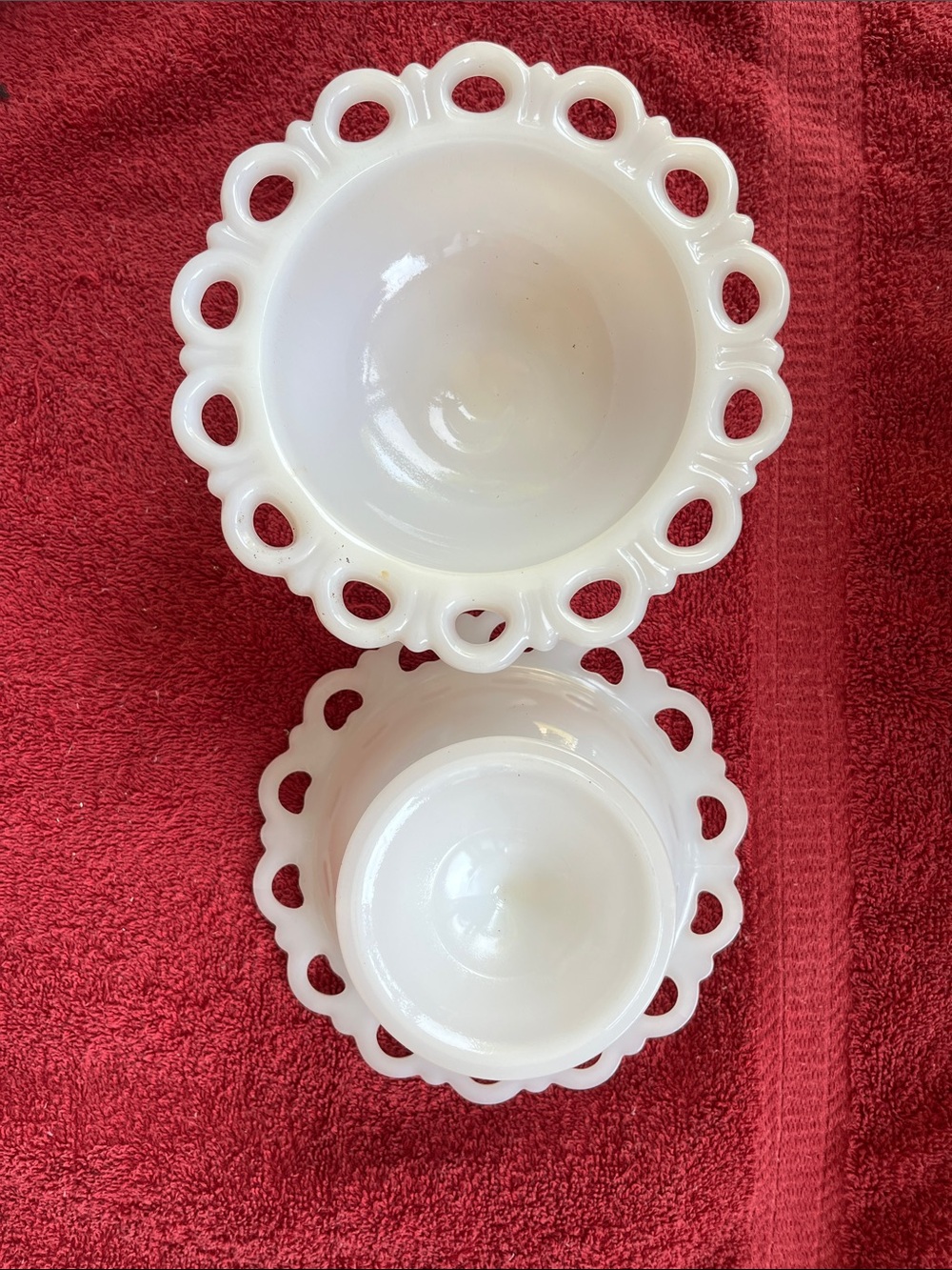 White Lace-Edge Milk Glass Bowls - Set of 2